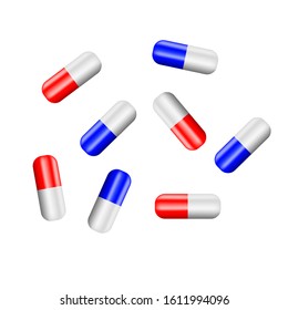 Pills capsules on white background, health and medicine, vector