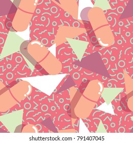Pills and capsules seamless pattern, pop modern design, bold colors and geometry, vector illustration