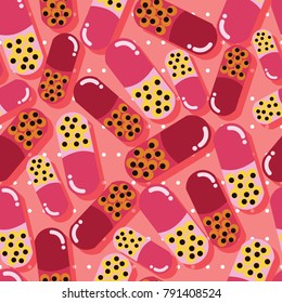 Pills and capsules seamless pattern, pop modern design, bold colors and geometry, vector illustration