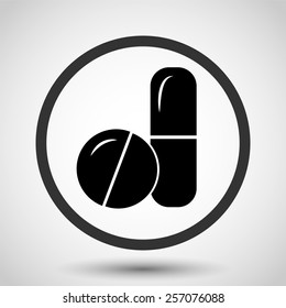 Pills and capsules vector icon - black illustration