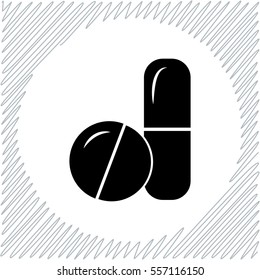 Pills and capsules vector icon - black  illustration