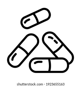 Pills and capsules vector icon. Isolated vector medicament and pharmaceutical symbol. Pill, linear style sign for mobile concept and web design.