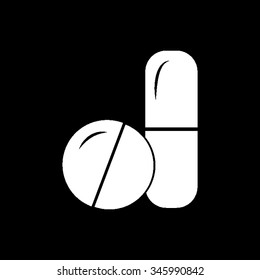 pills and capsules vector icon isolated on black