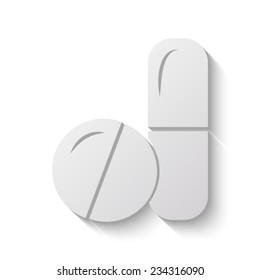 pills and capsules vector icon - paper illustration