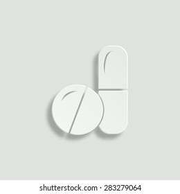 Pills and capsules vector icon - paper illustration