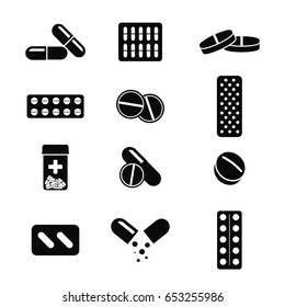Pills and capsules vector icon set