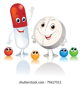 pills cartoon. Groups of medical preparations