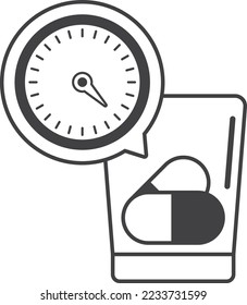 pills and clock illustration in minimal style isolated on background