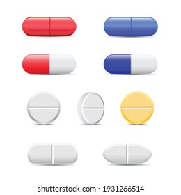 Pills and Color Capsules Vector Illustration