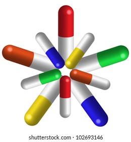 pills composition against white background, vector art illustration