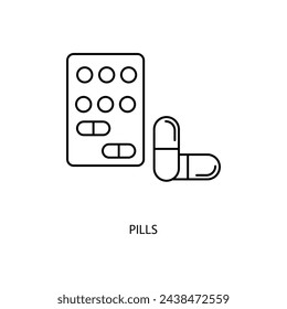 Icono de línea conceptual de píldoras. Ilustración de elemento simple. diseño de símbolo de esquema de concepto de pastillas.