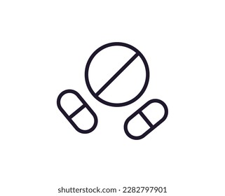 Pills concept. Single premium editable stroke pictogram perfect for logos, mobile apps, online shops and web sites. Vector symbol isolated on white background. 