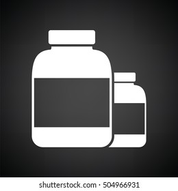 Pills container icon. Black background with white. Vector illustration.