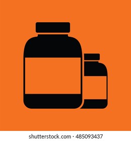 Pills container icon. Orange background with black. Vector illustration.