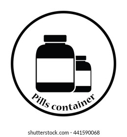 Pills container icon. Thin circle design. Vector illustration.