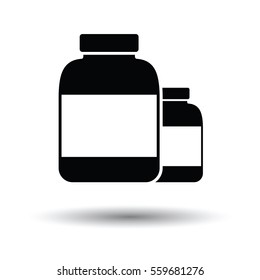 Pills container icon. White background with shadow design. Vector illustration.
