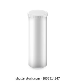 Pills Container Pharmaceutical Product Vector. Medical Pills Blank Package With Closed Cap, Plastic Supplement Jar. Pharmacy Healthcare Remedy Drug Pack Template Realistic 3d Illustration