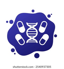 pills and dna icon, genetic medicine vector