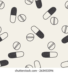 Pills doodle drawing seamless pattern background
