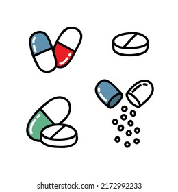 pills doodle icon, vector illustration