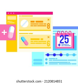 Pills dose take reminder icon. Create meds regimen online service vector. Treatment, medicine and healthcare