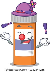 A pills drug bottle cartoon design style love playing juggling. Vector illustration