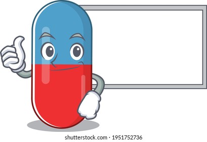 Pills drug Caricature character design style with a white board. Vector illustration