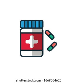 Pills, drug container filled outline icons. Vector illustration. Editable stroke. Isolated icon suitable for web, infographics, interface and apps.