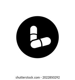 Pills or Drug icon circle black color illustration vector editable.Pharmacy icon. Pharmacy map marker.