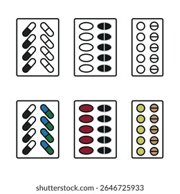 Pills, drug packing, round tablets, capsules, pharmacy, vitamins, line icon, silhouette icon, flat icon.