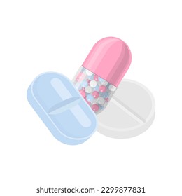 Pills and drugs composition vector colorful realistic icon