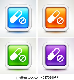 Pills and Drugs on Colorful Square Buttons