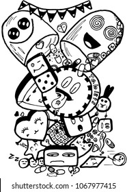 Pills easy doodle black and white isolated image