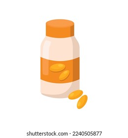 Pills enriched with vitamin D vector illustration. Source of vitamin D, pills isolated on white background. Nutrition, health, diet concept