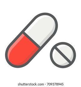Pills filled outline icon, medicine and healthcare, drug sign vector graphics, a colorful line pattern on a white background, eps 10.