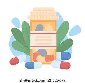 Pills flat concept vector illustration. Drugs and vitamins. Taking medications. Editable 2D cartoon objects on white for web design. Pharmacy treatment creative idea for website, mobile, presentation