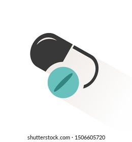 Pills. Flat icon with beige shade. Pharmacy and medicine vector illustration