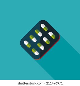 Pills flat icon with long shadow