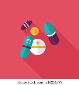 Pills flat icon with long shadow