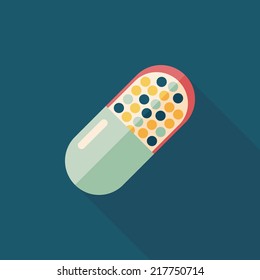 Pills flat icon with long shadow