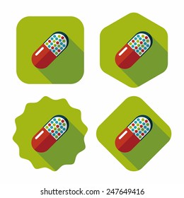Pills flat icon with long shadow