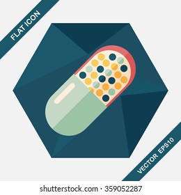 Pills flat icon with long shadow