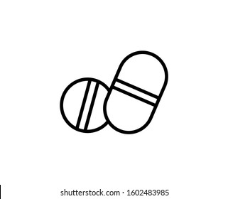 Pills flat icon. Single high quality outline symbol for web design or mobile app.  Pills thin line signs for design logo, visit card, etc. Outline pictogram EPS10