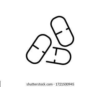 Pills flat icon. Single high quality outline symbol for web design or mobile app.  Pills thin line signs for design logo, visit card, etc. Outline pictogram EPS10