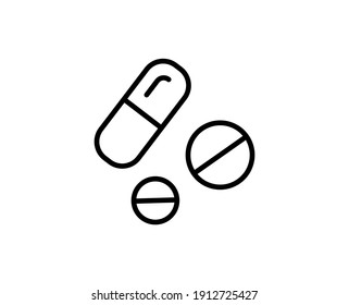 Pills flat icon. Single high quality outline symbol for web design or mobile app.  Pills thin line signs for design logo, visit card, etc. Outline pictogram EPS10