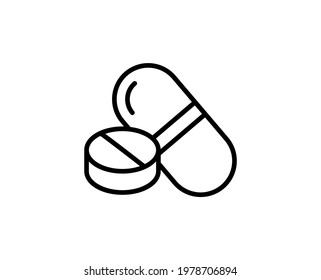 Pills flat icon. Single high quality outline symbol for web design or mobile app.  Pills thin line signs for design logo, visit card, etc. Outline pictogram EPS10