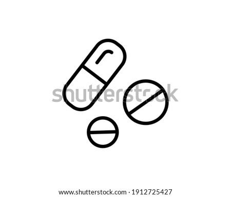 Pills flat icon. Single high quality outline symbol for web design or mobile app.  Pills thin line signs for design logo, visit card, etc. Outline pictogram EPS10