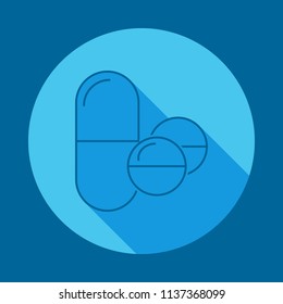 Pills flat long shadow icon. Element of medicine icon for mobile concept and web apps. Long shadow Pills icon can used for web and mobile on blue background