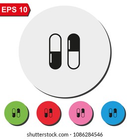 Pills flat round colorful vector icon.