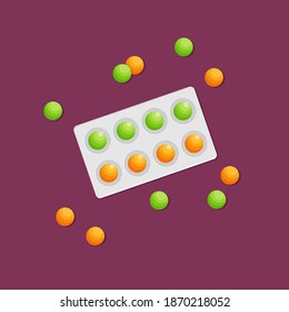 Pills flat vector isolated on color background